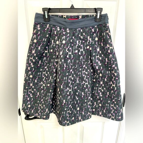 LAVIA A Line Green Purple Abstract Pleated Skirt Women’s Size 42 Italian 6-8 US - Picture 1 of 7